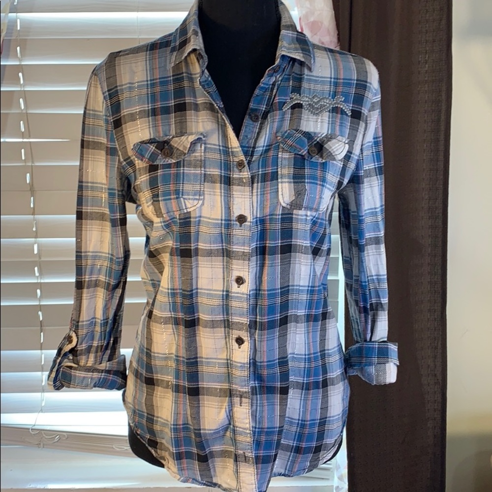 Blue plaid shirt